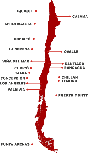Mapa de Chile con los concesionarios.
