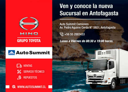 Información de nueva sucursal camiones Hino Auto Summit en Antofagasta